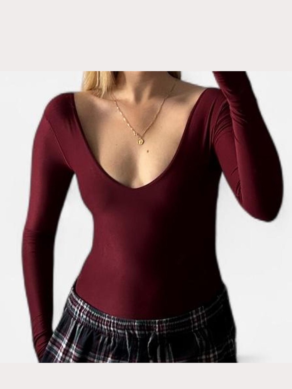 aerie NWOT Deep V Long-Sleeve Bodysuit - Burgundy
